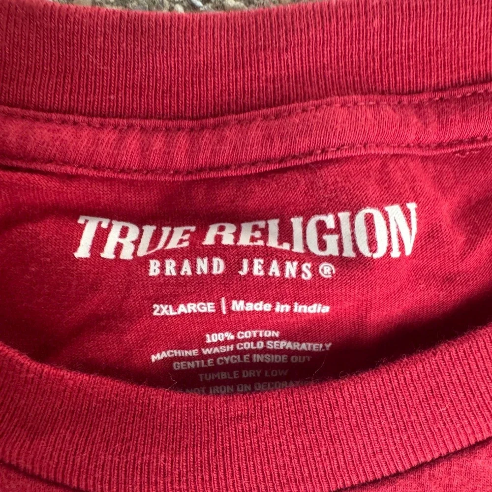 True Religion Mens 2XL Red Buddha Graphic Logo Short Sleeve Cotton T-Shirt
